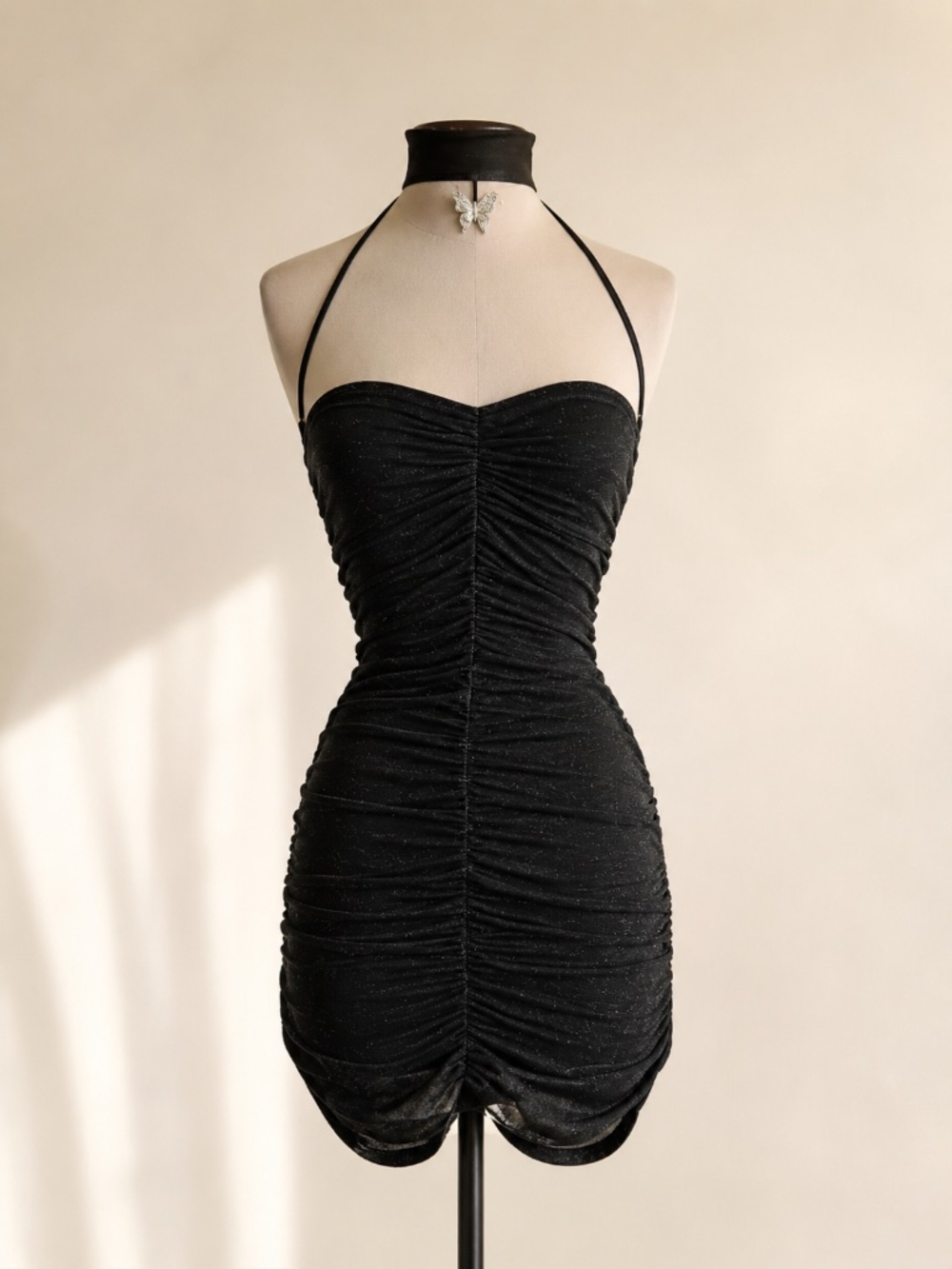 XENASERA Overflow Note Black Shimmer Ruched Mini Dress Size S - Picture 7 of 7